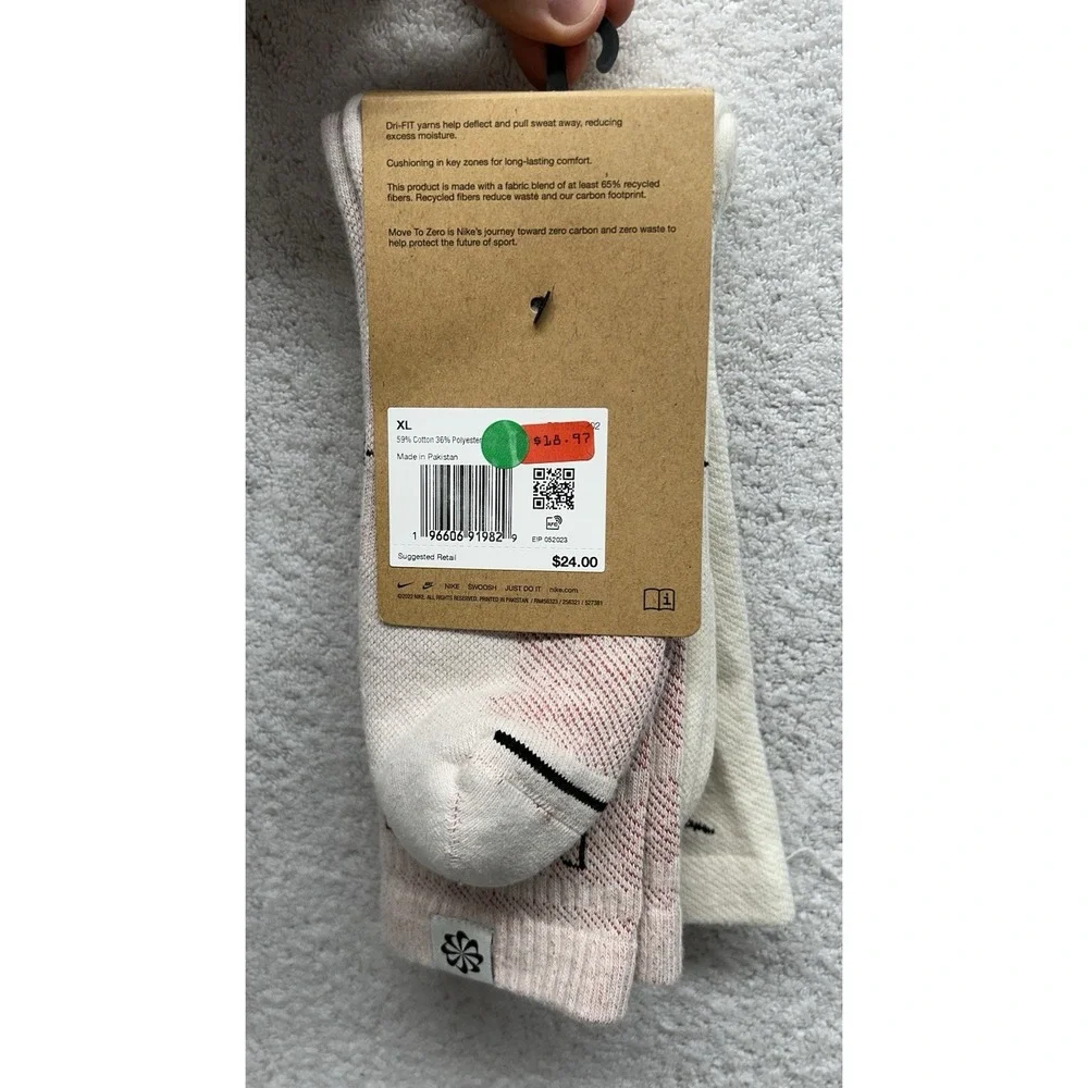 Nike Mens Size XL (12-15) Everyday Plus Beige 2 Pair Crew Socks (U6)